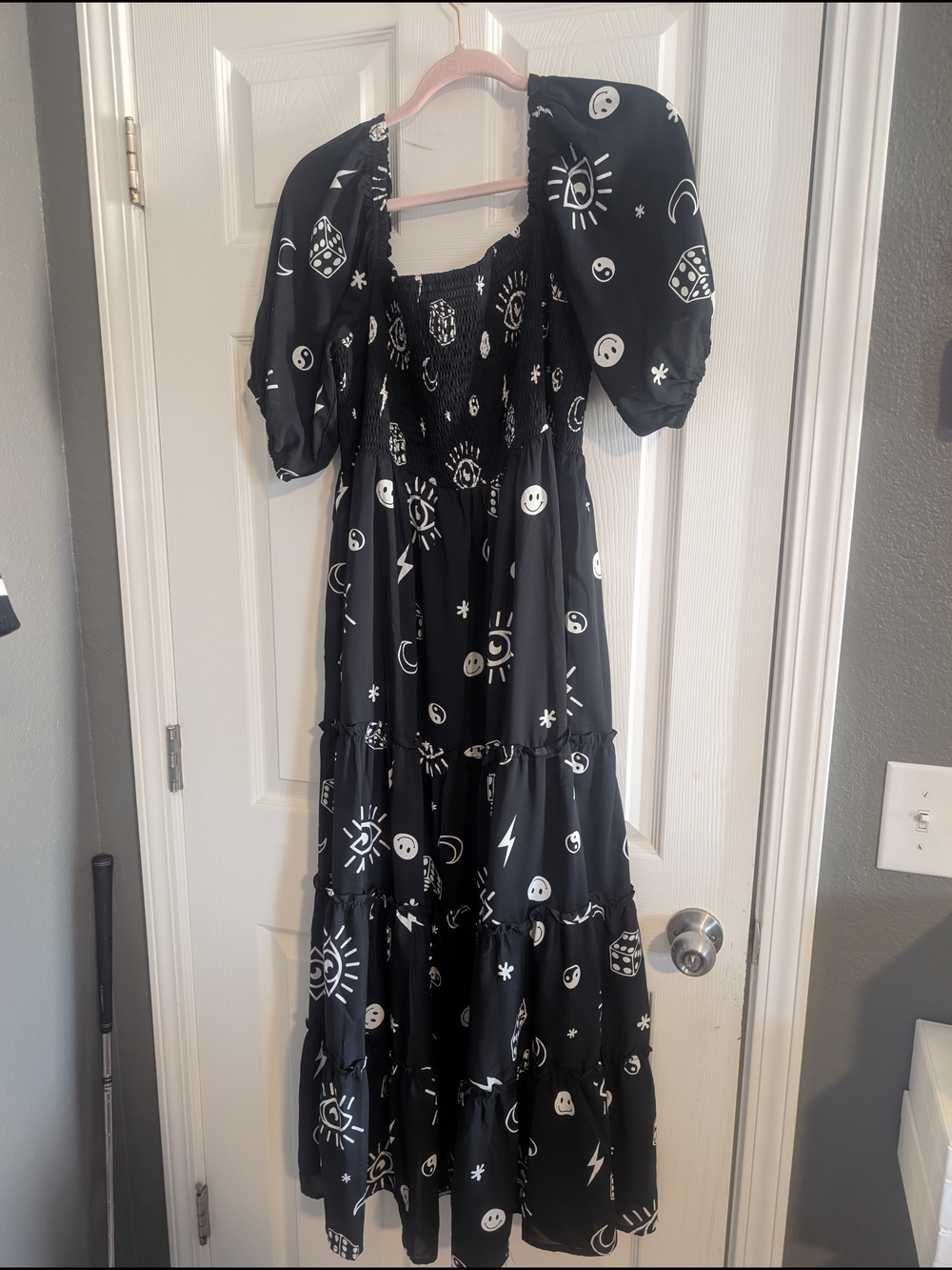 Dressed in LALA Black Maxi Dress with White Celestial Print